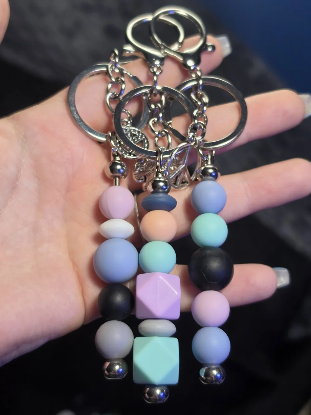 Handmade 90's Themed Beaded Keychain